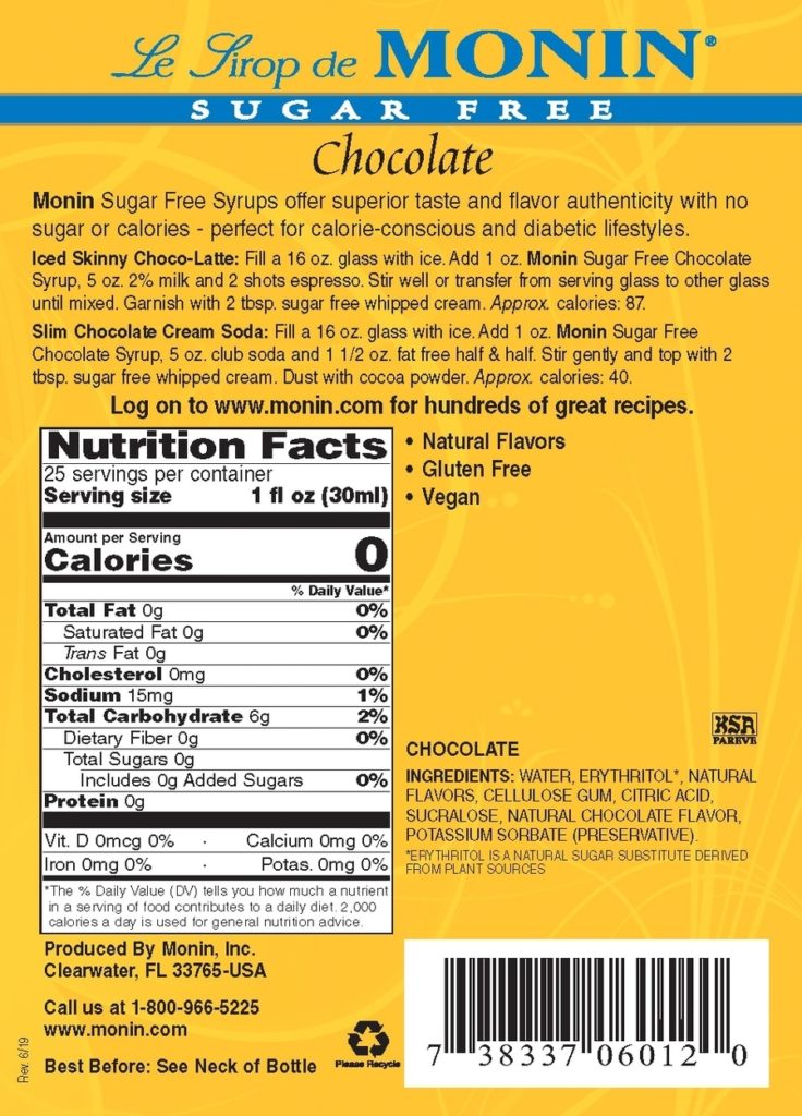Monin Sugar Free Chocolate Syrup Tropical Delight